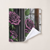 紫のバラザウィンドウ – ゴシックスタイル バスタオルセット (ウォッシュタオル)