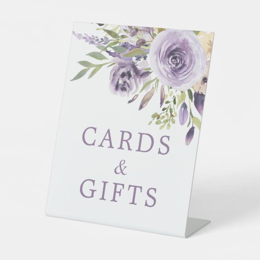 紫のバラフローラシャワーカード&ギフトサイン 台座サイン (正面)
