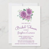 紫のバラフローラブライダルシャワー招待状 招待状 (正面)