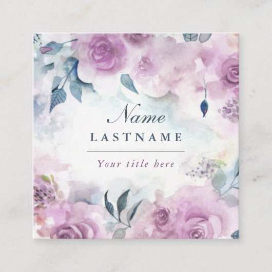 紫のバラフローラ水彩名刺 スクエア名刺 (正面)