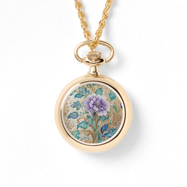 紫のバラフローラ水色 腕時計 (正面)