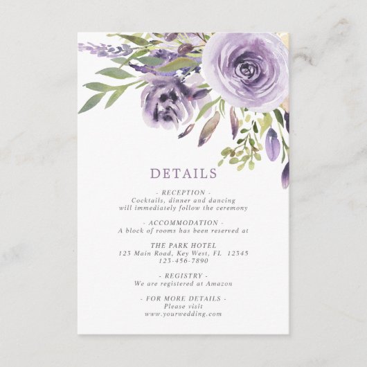 紫のバラフローラ結婚の詳細エンクロージャカード エンクロージャーカード (正面)