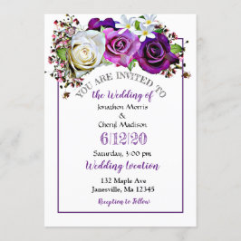 紫のバラフローラ結婚式招待状 招待状