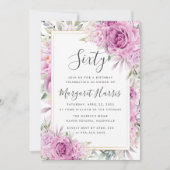 紫のバラフローラ金ゴールドフレーム60th60誕生日 招待状 (正面)