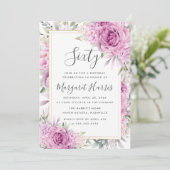 紫のバラフローラ金ゴールドフレーム60th60誕生日 招待状 (スタンド正面)