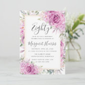 紫のバラフローラ金ゴールドフレーム80th八十誕生日 招待状 (スタンド正面)