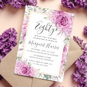 紫のバラフローラ金ゴールドフレーム80th八十誕生日 招待状