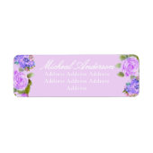 紫のバラリボン結婚式招待状ラベル ラベル (正面)