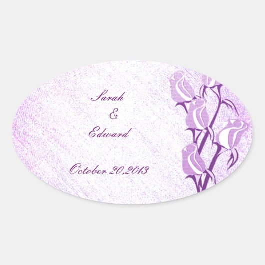 紫のバラ日付ステッカーの保存 楕円形シール (正面)