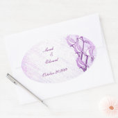 紫のバラ日付ステッカーの保存 楕円形シール (封筒)