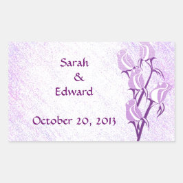 紫のバラ日付ステッカーを保存 長方形シール