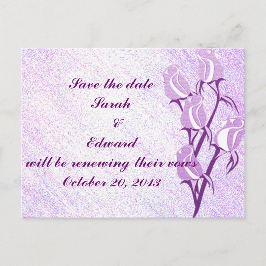 紫のバラ日付ポストカードの保存 案内ポストカード (正面)