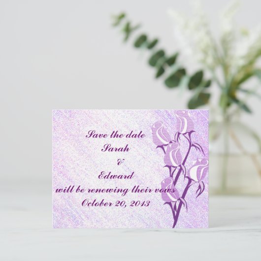 紫のバラ日付ポストカードの保存 案内ポストカード (スタンド正面)