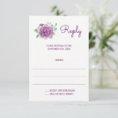 紫のバラ水色結婚の返信カード 出欠カード (スタンド正面)