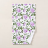 紫のバラ緑のフローラ花エレガント贈り物 バスタオルセット (ハンドタオル)