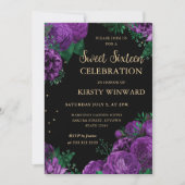 紫のバラ縁どフローラSweet sixteen 招待状 (正面)