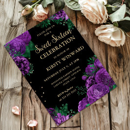 紫のバラ縁どフローラSweet sixteen 招待状