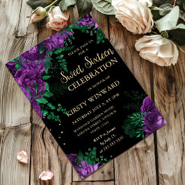 紫のバラ縁どフローラSweet sixteen 招待状