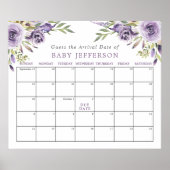 紫のバラ赤ちゃんシャワー推定期日カレンダー ポスター (正面)