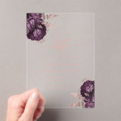 紫のバラ金ゴールドフローラ結婚式の日付を保存 アクリル招待状 (インサイチュ (ポータブル))