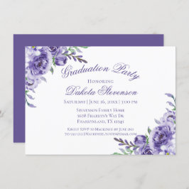 紫のバラ |エレガント水彩卒業 招待状