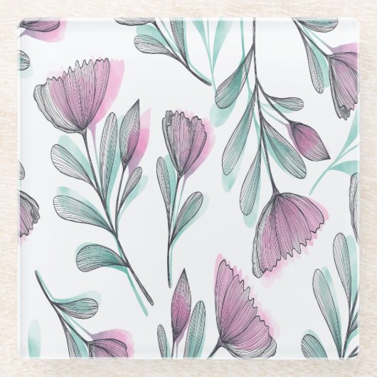 紫のバラ ガラスコースター (正面)