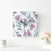 紫のバラ スクエア壁時計 (ホーム)