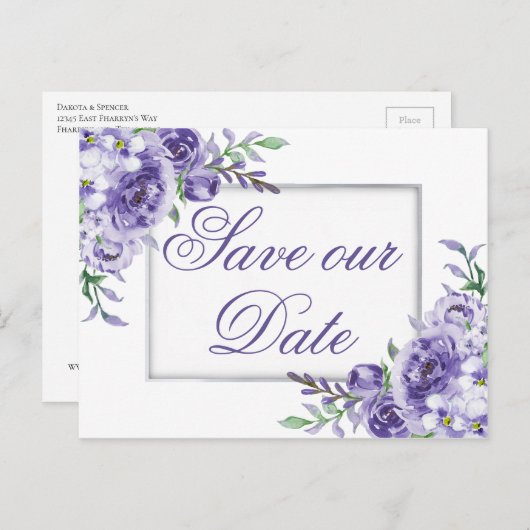 紫のバラ |水エレガント色の日付を保存 案内ポストカード (正面/裏面)