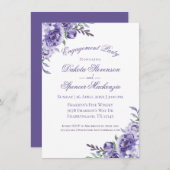 紫のバラ |水エレガント色ボホ婚約 招待状 (正面/裏面)