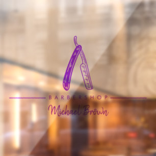 紫のバーバー・カミソリ・ロゴ・ビジネス ウィンドウサイン