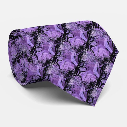 紫のパッションブラックと紫のパターンタイ ネクタイ (ロール)