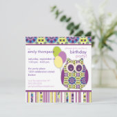 紫のパワー誕生日フクロウパーティの招待状 招待状 (スタンド正面)