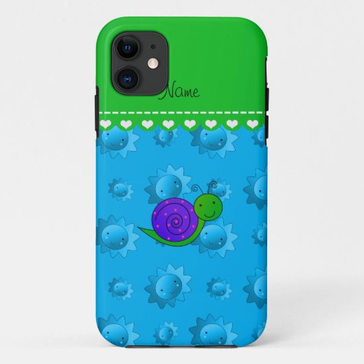 紫のパーソナライズされたカタツムリの空の青い太陽の名前 Case-Mate iPhoneケース (裏面)