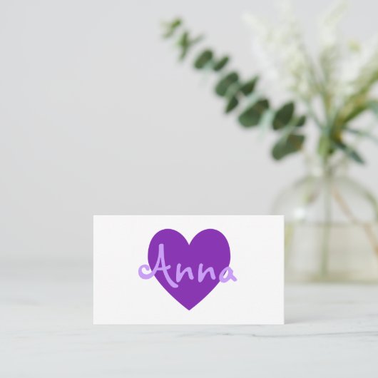 紫のパーソナライズされたハートオン白 名刺 (スタンド正面)