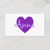 紫のパーソナライズされたハートオン白 名刺 (正面)