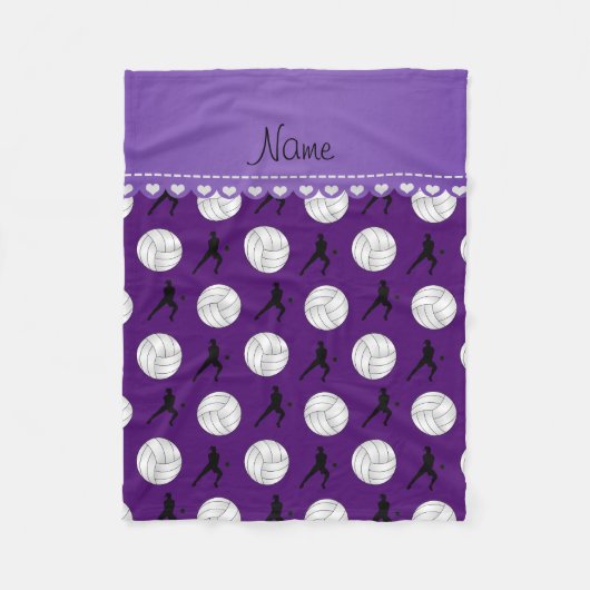 紫のパーソナライズされたバレーボールのシルエットの名前 フリースブランケット (正面)