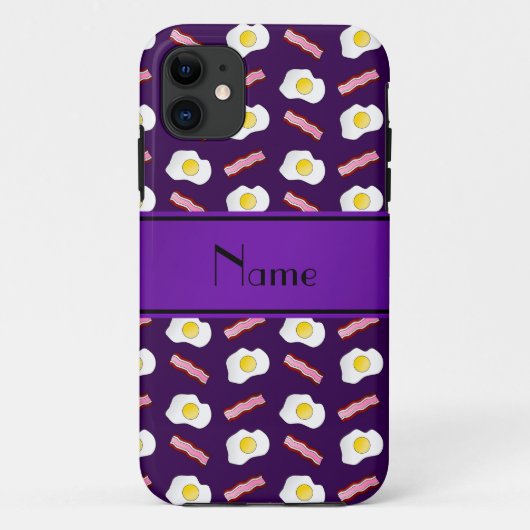 紫のパーソナライズされたベーコンの卵を名づける Case-Mate iPhoneケース (裏面)