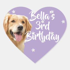 紫のパーソナライズされたペットの誕生日の好意ステッカー ハートシール