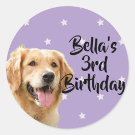 紫のパーソナライズされたペットの誕生日の好意ステッカー ラウンドシール