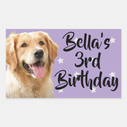 紫のパーソナライズされたペットの誕生日の好意ステッカー 長方形シール (正面)