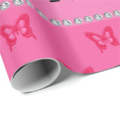 紫のパーソナライズされたレディバマピンクの蝶の名前 ラッピングペーパー (ロールコーナー)