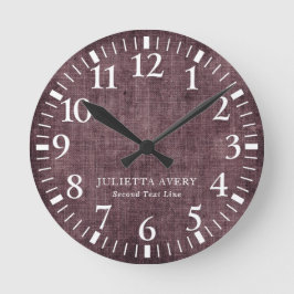 紫のパーソナライズされたワインリネンのテクスチャ ラウンド壁時計