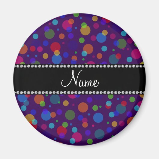 紫のパーソナライズされた虹の水玉模様 マグネット (正面)