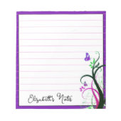 紫のパーソナライズされた蝶 ノートパッド (正面)