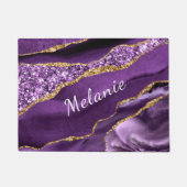 紫のパーソナライズされた金ゴールド名前をカスタムする形式 ドアマット (正面)
