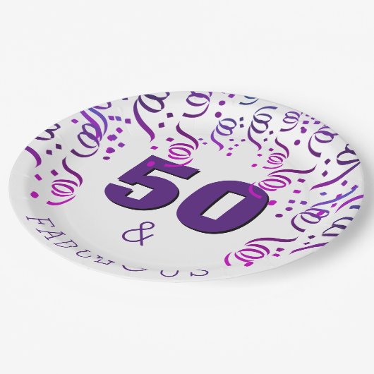 紫のパーティー| 50素晴らしいハッピー50誕生日 ペーパープレート (アングル)
