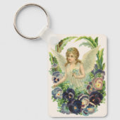 紫のビクトリアンパンジーの花とイースターエンジェル キーホルダー (正面)