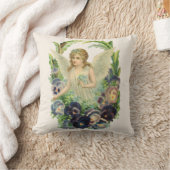 紫のビクトリアンパンジーの花とイースターエンジェル クッション (ブランケット)