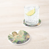 紫のビクトリアンパンジーの花とイースターエンジェル コースター (側面)