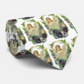 紫のビクトリアンパンジーの花とイースターエンジェル ネクタイ (ロール)